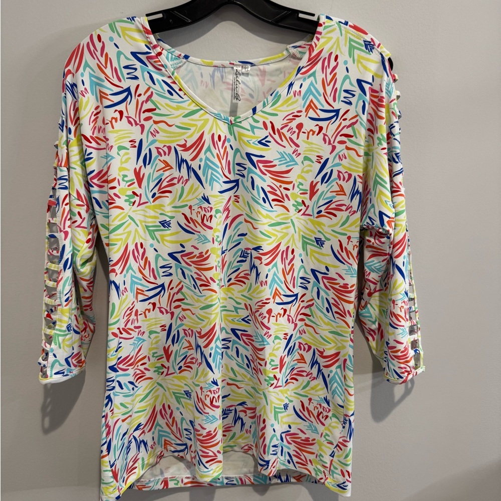 Lulu B Tropical Brushstrokes UPF‎ top size XS vacation beach